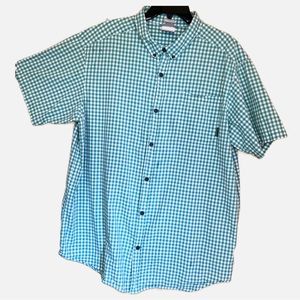 XL Green seersucker checkered print plaid Columbia button up short sleeve
